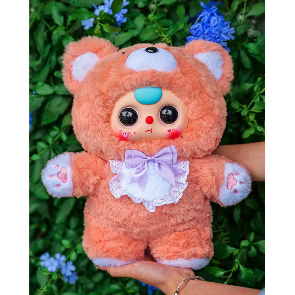 Peach Bear, a Baby Three 400% Hugging Baby Backpack Plush Blind Box figure
