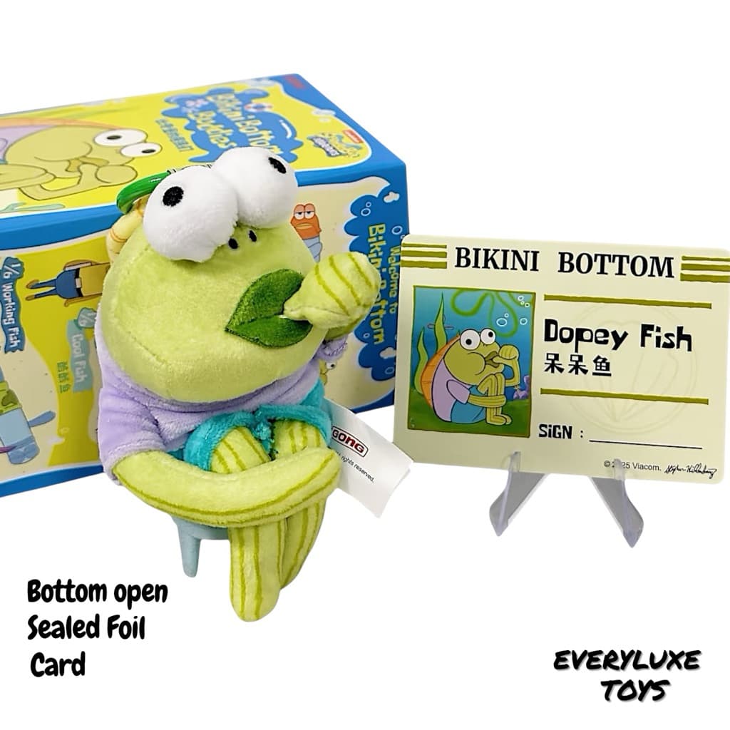 V1-Dopey Fish, a collectible figure from the Bikini Bottom Buddies Whimsical Plush series by POPMART