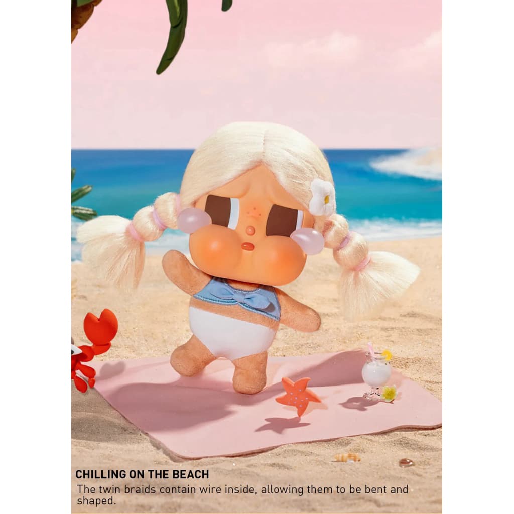 Chilling On TheBeach, a collectible figure from the CRYBABY Vacation Mode On Series - Vinyl Plush Pendant Blind Box series by POPMART